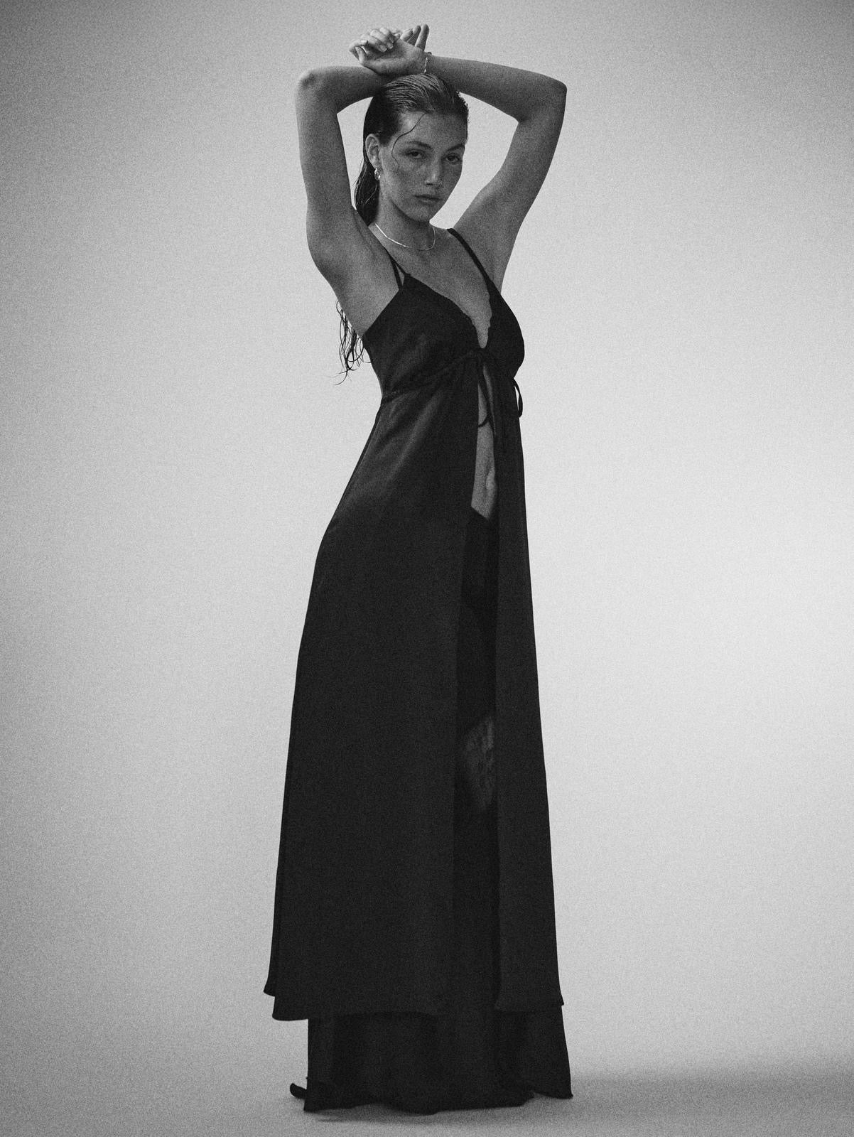 Noir Satin Longline Top