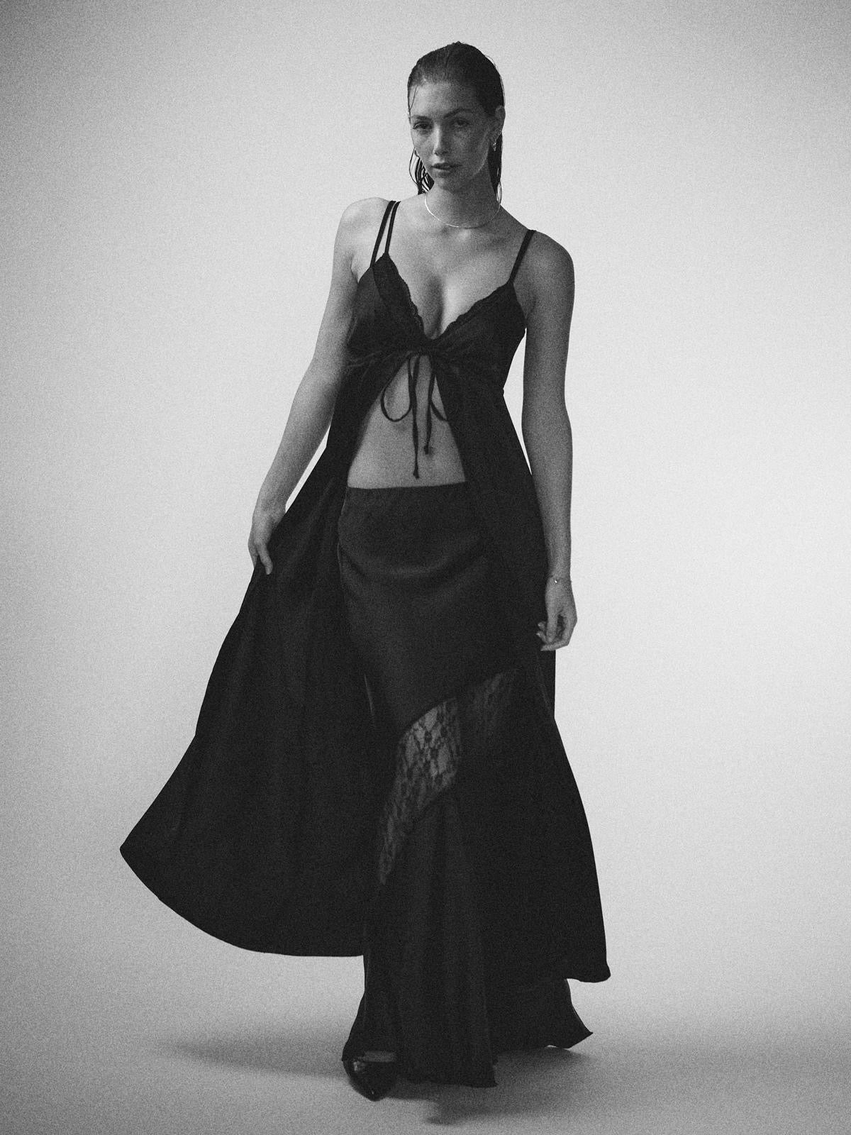 Noir Satin Longline Top